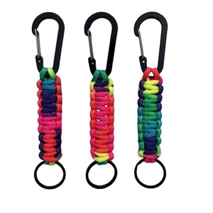 3 Pack Carabiners with Paracord Strap - Black Metal Key Ring Keychain Hook - ... - Picture 1 of 6