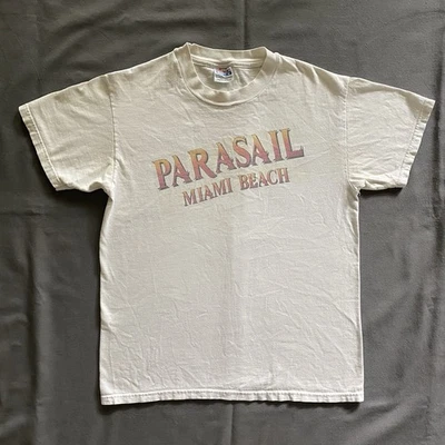 Vtg 2000s Parasail Miami Beach T Shirt Adult Medium White Hanes Y2k Sailing - Image 1 of 4
