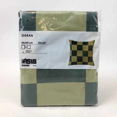IKEA IDGRAN Cushion Cover Green Check Plaid Velvet 20x20" New 205.802.39 - Image 1 of 4