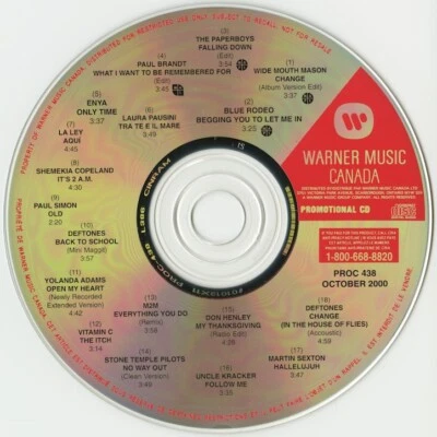 Warner Music Canada Promotional CD October 2000 (Vol. 438) (Canadian Radio CD) - Image 1 of 2