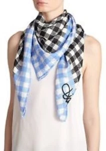 NWT $168 DIANE VON FURSTENBERG Silk Twill Square Scarf Gingham Cornflower Blue 4 - Picture 1 of 2
