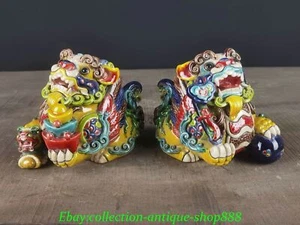 China Shiwan porcelain Pottery Dynasty Foo Fu Dog Guardion Lion Ball Statue Pair - Picture 1 of 9