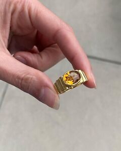 Mens Engagement Gift Ring 2.50Ct Oval Lab Created Citrine 14k Yellow Gold Plated