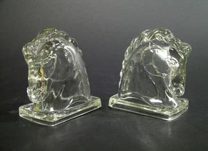 Vintage Deco Style Clear Glass Horse Head Bookends, 5 1/2" Tall - Picture 1 of 8