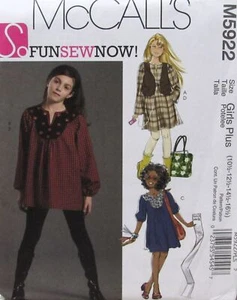 McCalls 5922 Girls Plus 10½-16½ Smock Top Dress Vest Leggings Pattern EASY Uncut - Imagen 1 de 2