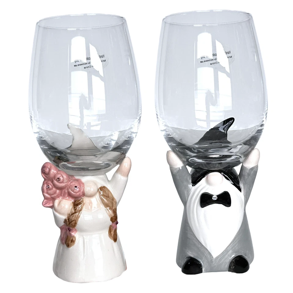 Copa de vino para boda nupcial, novia gnomo con flores de cristal, pajarita de cristal para novio Foto 1 de 1