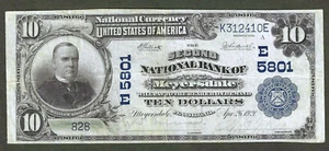BILLETE DE BANCO NACIONAL DE $10 DE 1902 ~ MEYERSDALE, PENNSYLVANIA ~ SOMERSET CO. MUY BONITO - Imagen 1 de 2
