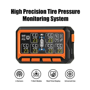 Wireless Solar TPMS Car Tire Pressure Monitoring System USB Rechargable+6 Sensor - Picture 1 of 12