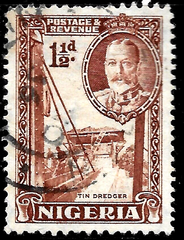 NIGERIA: 1936 Rey Jorge V y motivos locales 1 1/2P usado en muy buen estado dragado para lata Foto 1 de 1