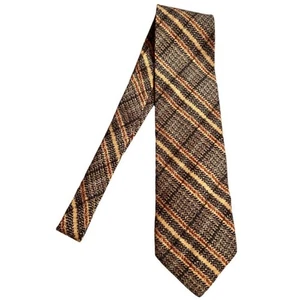 VTG 90s Y2k Structure 100% Silk Printed Plaid Neck Tie Gray Cream Rust Orange - Picture 1 of 6