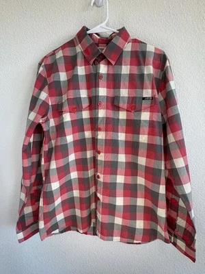 Volcom Mens Red Gray Shirt Small plaid long sleeve button up cotton collared - Image 1 of 4