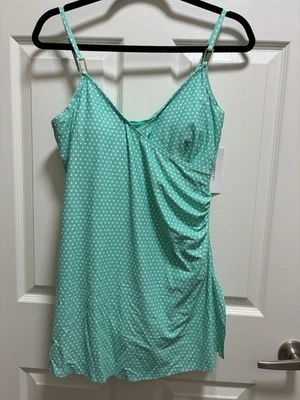 Nuevo con etiquetas Vestido de Natación Liz Claiborne Talla 10 Verde Menta Lunares Foto 1 de 4