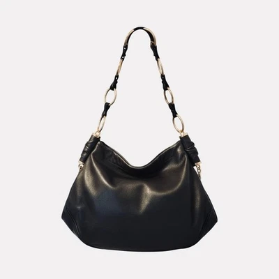 Bolso de Hombro Hobo Yves Saint Laurent YSL Vintage Cuero Negro Cadena Dorada Foto 1 de 4