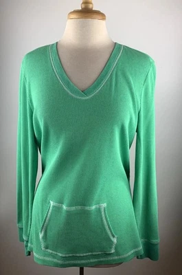 Top Liz Wear tejido gofre térmico manga larga talla XXL costuras en contraste verde Foto 1 de 4