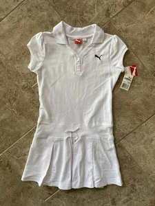 Puma Girl's Large White Polo Short Sleeve Dress NEW Tennis Pickleball Athletic - Picture 1 of 8