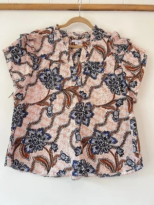 Chico's Poplin Top Salsa Night Blouse Woman’s size 3.5 Short Sleeve Boho Resort - Image 1 of 4