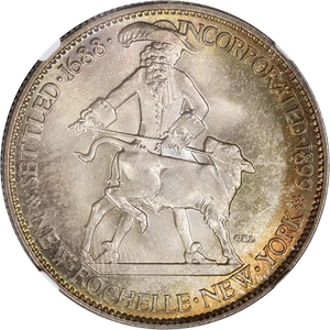 1938 New Rochelle Commem Half Dollar CAC Sticker NGC MS67 Toning - Picture 1 of 4