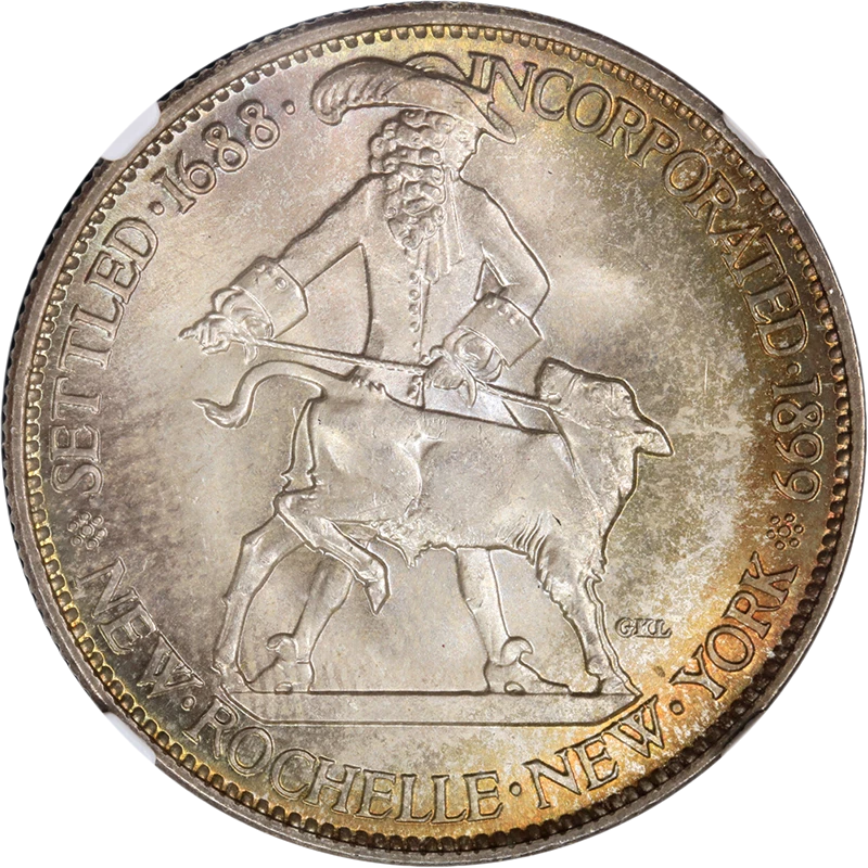 1938 New Rochelle Commem Half Dollar CAC Sticker NGC MS67 Toning - Image 1 of 4