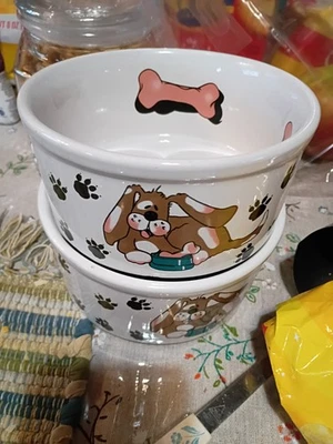 JUEGO DE 2 CUENCOS DE AGUA MEDIANOS PARA ALIMENTOS PARA PERROS/MASCOTAS - CERÁMICA PESADA -  Foto 1 de 4