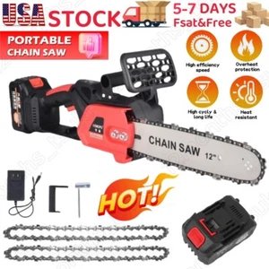 1800W 12in Electric Chainsaw Cordless Handheld Saw 2 Battery + Chain +Charger US - Picture 1 of 17