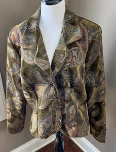 Vintage Zoe California Jacket in Olive Paisley Tapestry Pattern Size XL - Picture 1 of 7