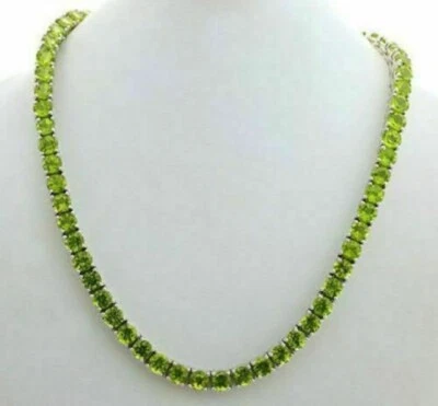925 Silver In 4mm Round Lab Created Peridot Women's Luxury Tennis Necklace 18" - Image 1 of 4