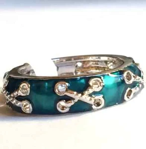 Aqua Blue Enamel Ring Size 5 Nautical Band Rope Silver Rhodium Plated Stackable - Picture 1 of 8