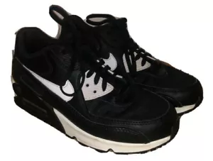 Nike Air Max 90 Black white leather sneakers womens sz 6 (youth 4.5) EU 36.5 EUC - Picture 1 of 4