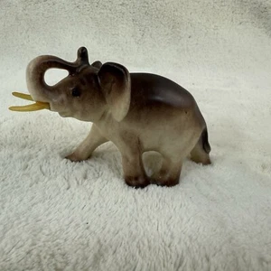 Vintage Elephant Figurine With Trunk Facing Up Brown And Light Brown Elephant - Picture 1 of 13