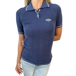 CHANEL Sport Vintage 05P Tennis Polo T-shirt #38 Top Blue White Cotton Rank AB - Picture 1 of 10