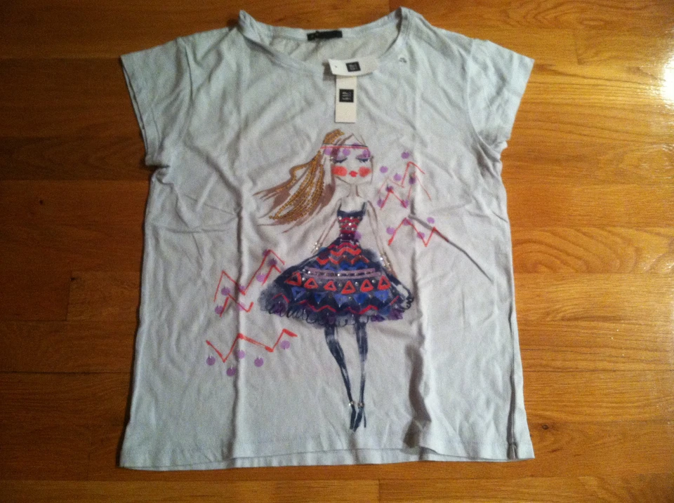 GAP GIRLS BLUE HIPPIE GYPSY GIRL EMBELLISHED GRAPHIC SHIRT $26.95 SZ 12 BNWT - Image 1 of 1