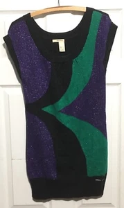DKNY Dress Small Purple Donna Karen Glitter Sleeveless Green Y2K Cotton - Picture 1 of 4