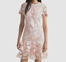 Shoshanna Women's Pink Lara Ruffle-Hem Lace Dress Size 8