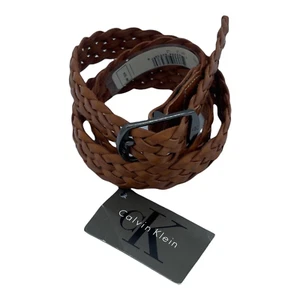 Calvin Klein Womens Fashion Belt Brown Braided Buckle L New - Picture 1 of 9