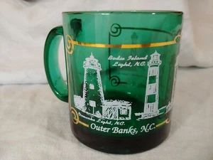 VTG Teal Clear Green Blue Outer Banks NC Lighthouses Beach Souvenir Mug Glass - Picture 1 of 6