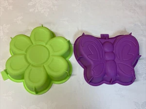 Lot of 2 - Crofton bread molds butterfly & flower Silicone Bakeware Girls cake - Picture 1 of 5