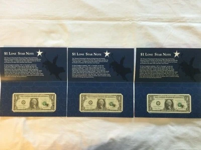 2001 $1 star notes  consecutive serial numbers, uncirculated lot of three - Image 1 of 2