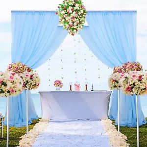 Sky Blue Chiffon Backdrop Curtain-2 Panels 29x120-Inch Wedding Chiffon Backdr... - Picture 1 of 7