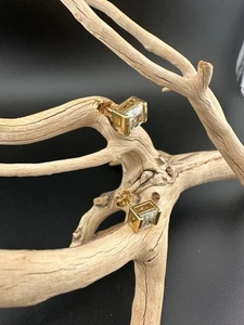 18 Karat Vermeil über 925 quadratische Glas Solitär Ohrringe mit 14 Karat Gold Pfosten - Bild 1 von 10