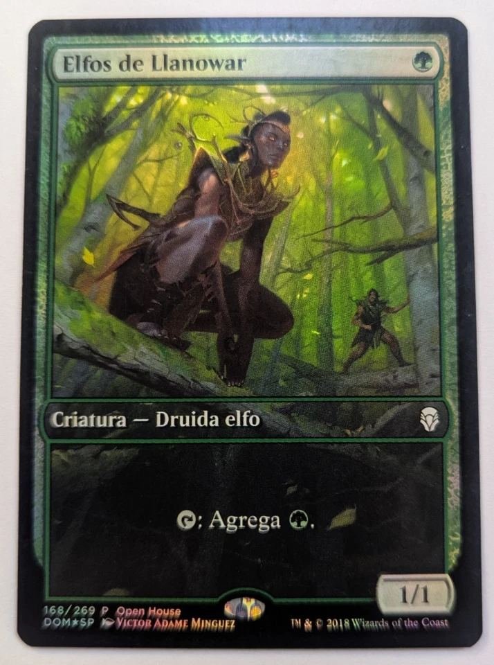 Magic Mtg FOIL Dominaria Spanish Open House Promo Llanowar Elves   near mint - Image 1 of 1