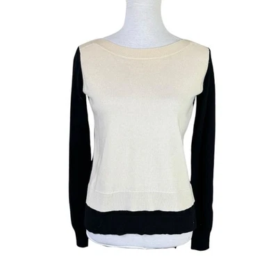 Осень кашемир XS слоновой кости и черный цвет блок 100% чистый кашемир пуловер свитер - Изображение 1 из 4