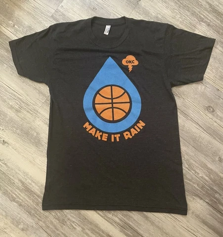 NBA OKC Thunder Oklahoma Single Stitch T-shirt 2008 Make It Rain NBA Made In USA Cover
