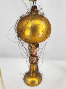 Vintage German Glass Small Wire Wrapped Hot Air Balloon With Angel Riding 1920s - Picture 1 of 10