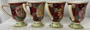 Certified International Floral Tapestry Pedestal Mugs Pamela Gladding Set of 4 - Picture 1 of 3