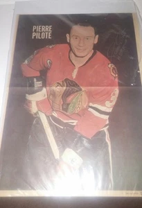 Pierre Pilote Signed foldout poster Chicago Blackhawks Autographed Vintage 1960s - Picture 1 of 3