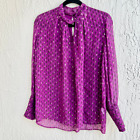 Ba&Sh Long Puff Sleeve Printed Silk Blend Cabri Blouse Purple Women's Size Large
