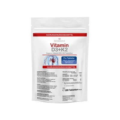 Vitamin D3 5000 IE Premium Qualität + K2 200µg Vitamine 180 Tabletten - Bild 1 von 4
