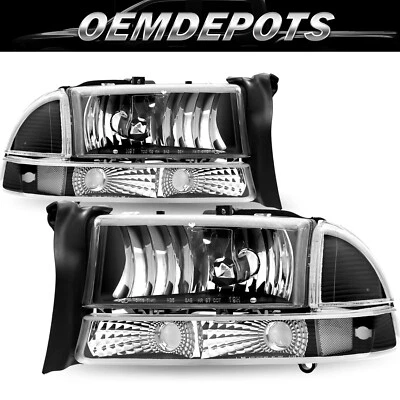 FOR 1998-2004 DODGE DAKOTA DURANGO HEADLAMPS BLACK HOUSING HEADLIGHTS 98-04 2PC - Image 1 of 4