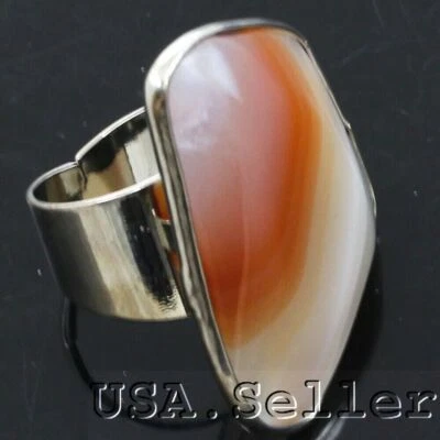 Multicolored Agate Ring with Adjustable Hole Large Ring Power Healing Gemstone - Image 1 of 4