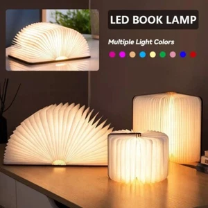 Wooden Folding USB Rechargeable LED Book Lamp Night Light Touch Color Changing - Picture 1 of 21